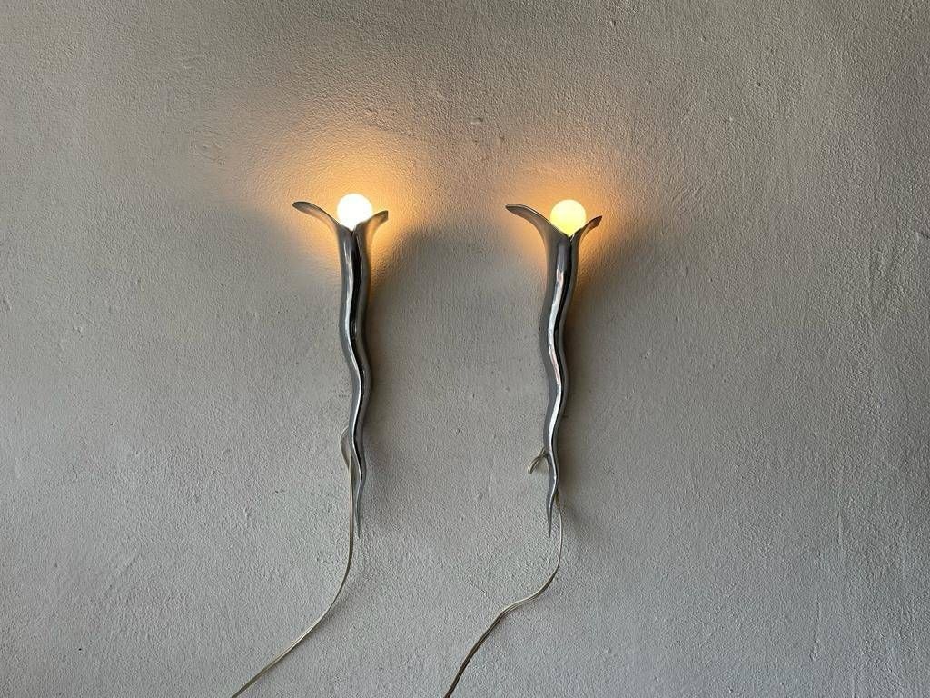 photo furniture Extraordinary Aluminum Pair Of Sconces By Maison Lucien Gau, 1970s, Paris, France