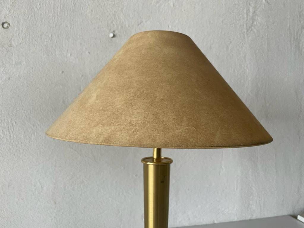 Fabric Shade & Brass Atomic Body Elegant Pair Of Table Lamps, 1980s, Germany photo vintage