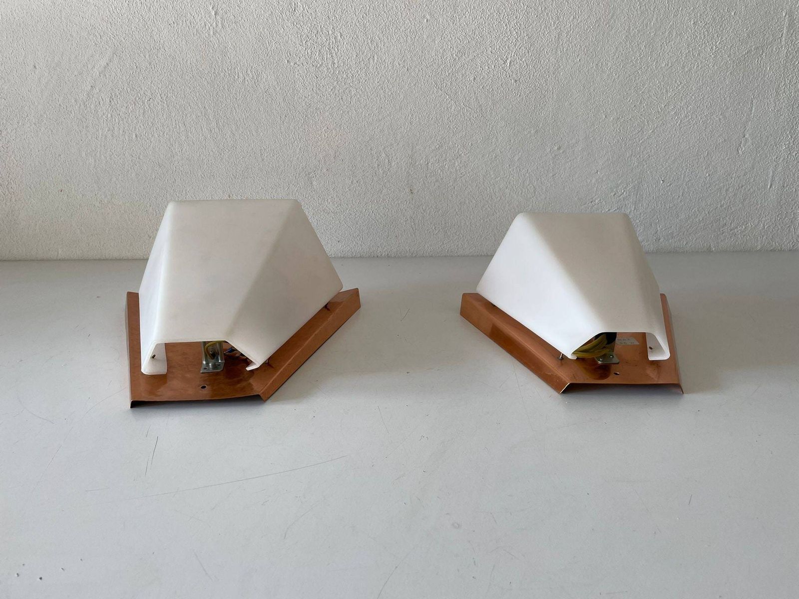 Rare Copper And Plexiglass Pair Of Big/Small Sconces By Weckelweller Werkstätten, 1950s, Germany photo for sale
