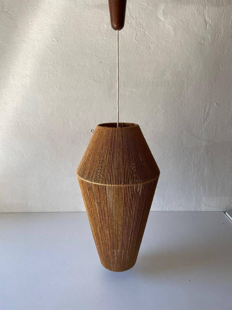 Raffia Bast And Teak Large Pendant Lamp By Ib Fabiansen For Fog & Mørup, 1960s, Denmark photo furniture