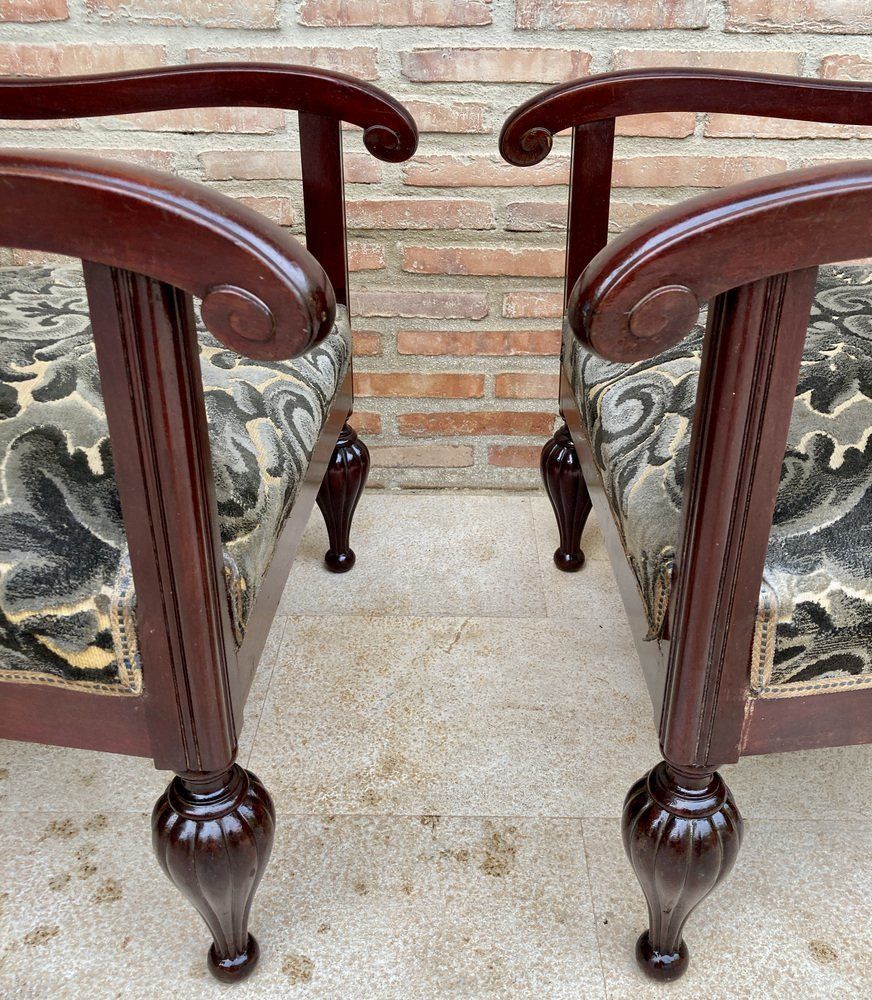 Mid Century Spanish Armchairs In Wood, Set Of 2 photo for sale