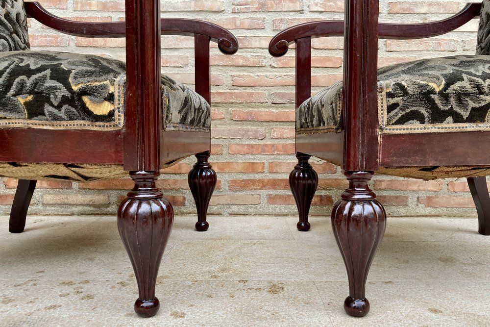 Mid Century Spanish Armchairs In Wood, Set Of 2 photo vintage