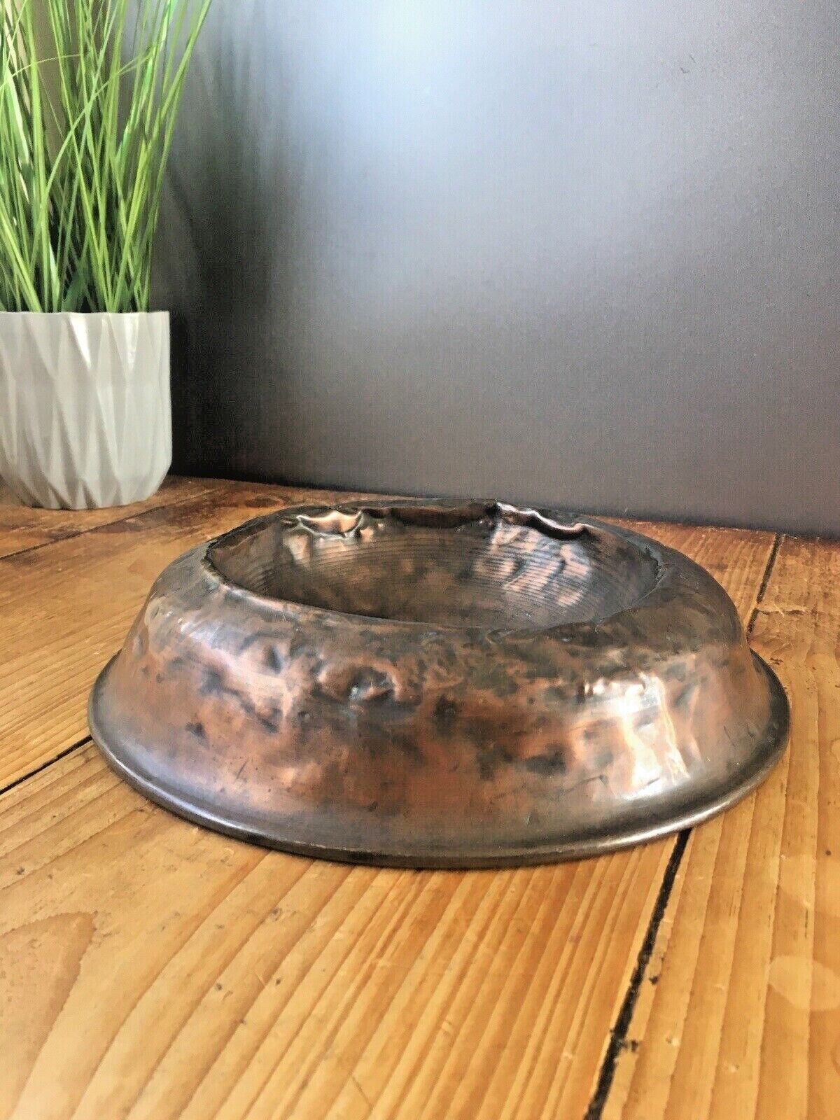 Antique 19th C Arts & Crafts Beaten Copper Dog Bowl Pet Cat Dish Food Water photo for sale
