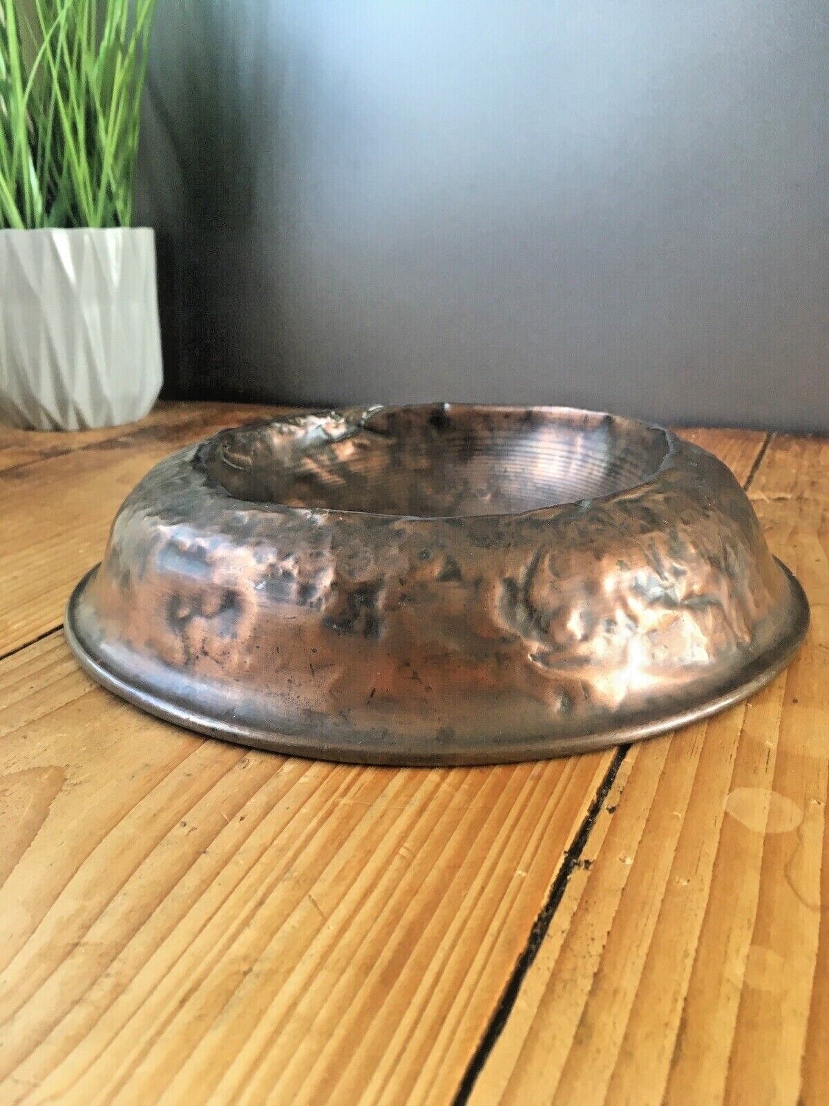Antique 19th C Arts & Crafts Beaten Copper Dog Bowl Pet Cat Dish Food Water photo 100.0