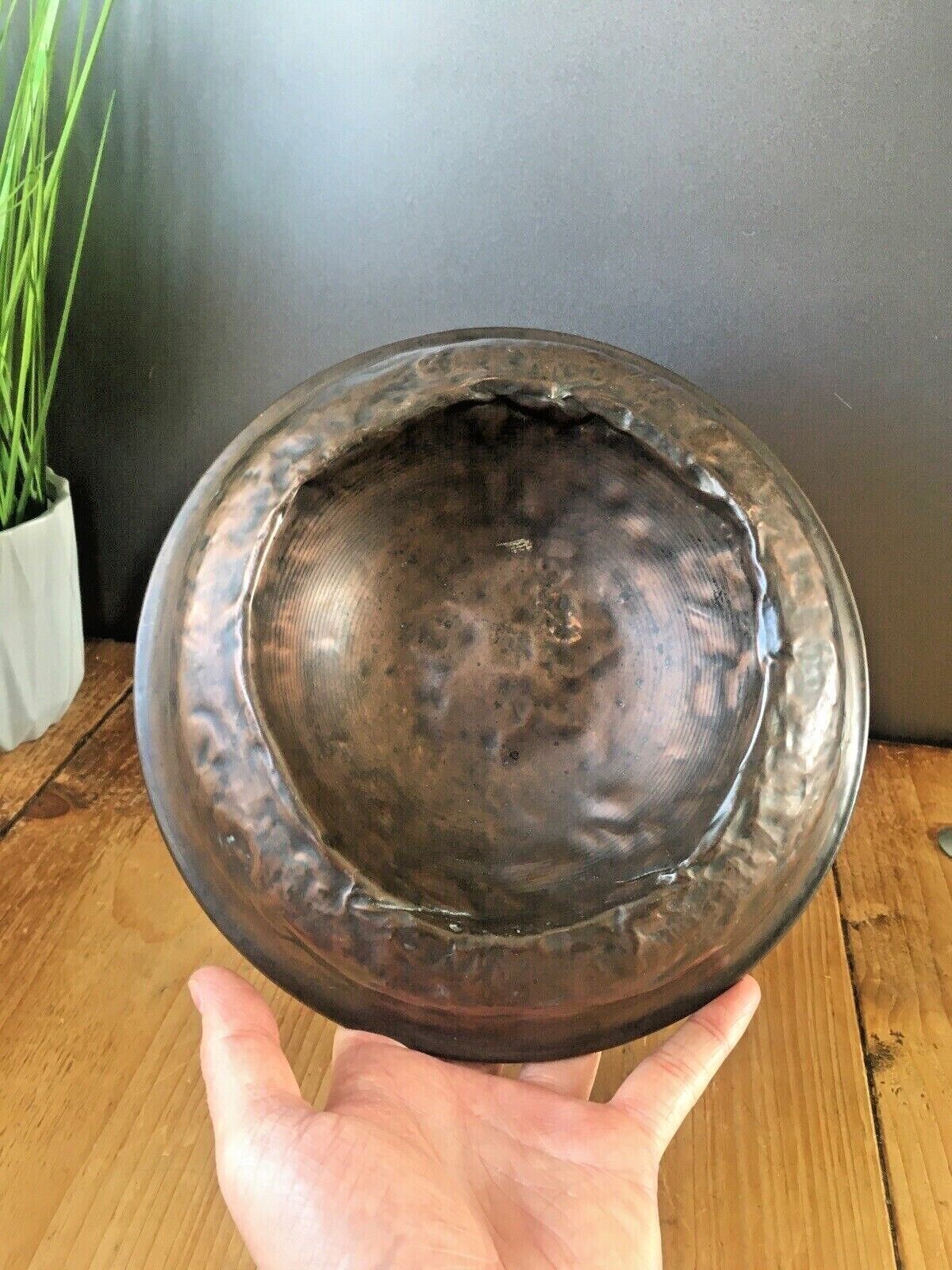 Antique 19th C Arts & Crafts Beaten Copper Dog Bowl Pet Cat Dish Food Water photo vintage