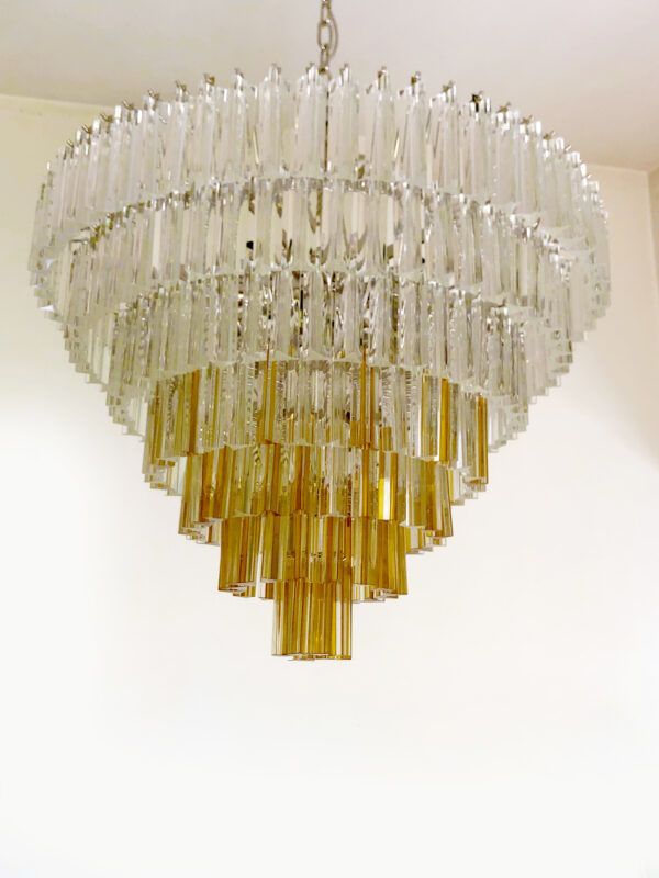 Huge Clear And Amber “Triedro” Murano Glass Chandelier photo vinterior