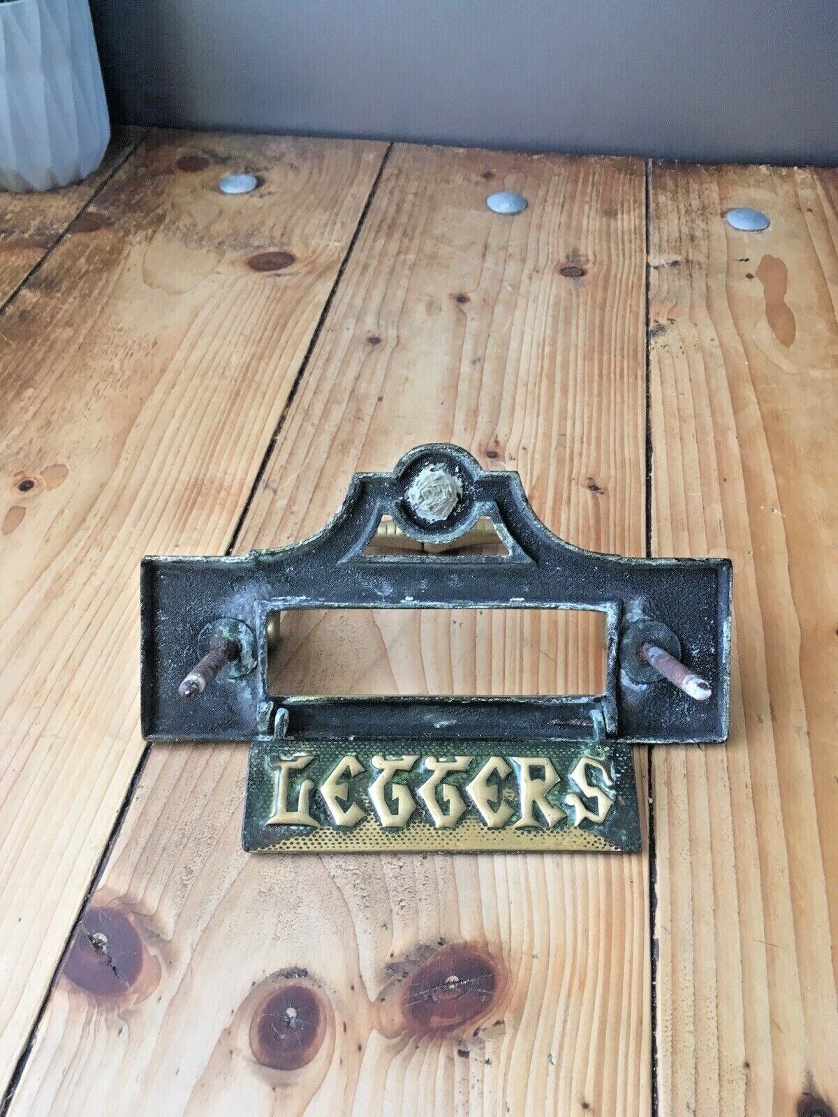 Reclaimed Antique Brass Door Knocker Art Nouveau Letter Box Mail Posting Slot photo 80.0