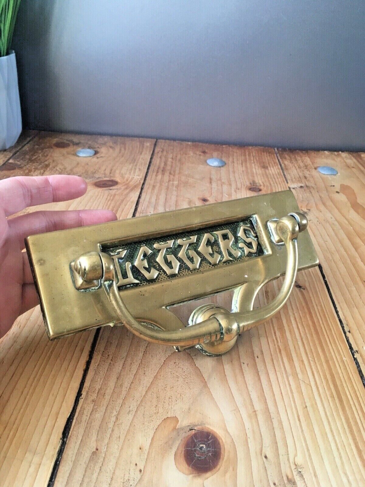 Reclaimed Antique Brass Door Knocker Art Nouveau Letter Box Mail Posting Slot photo vintage