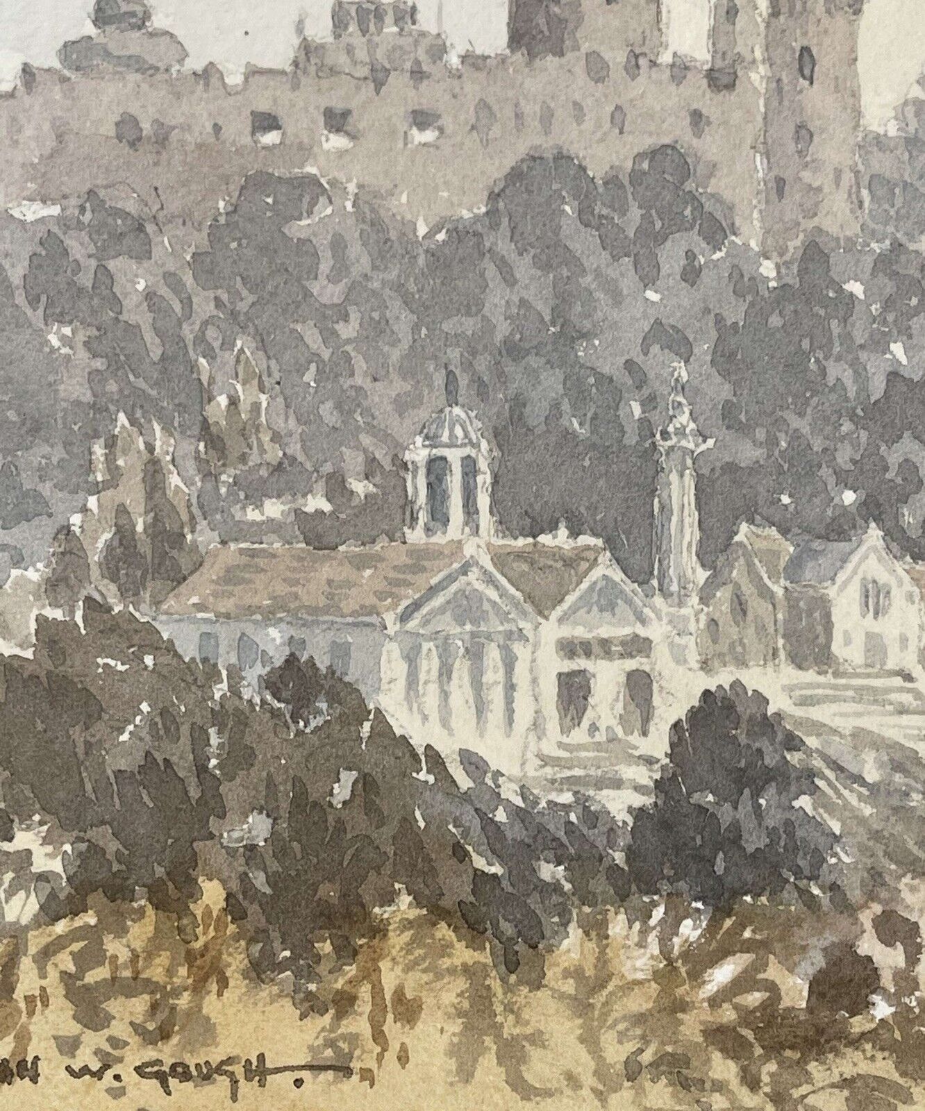Original Watercolour Painting By John Gough Luxembourg. photo vinterior