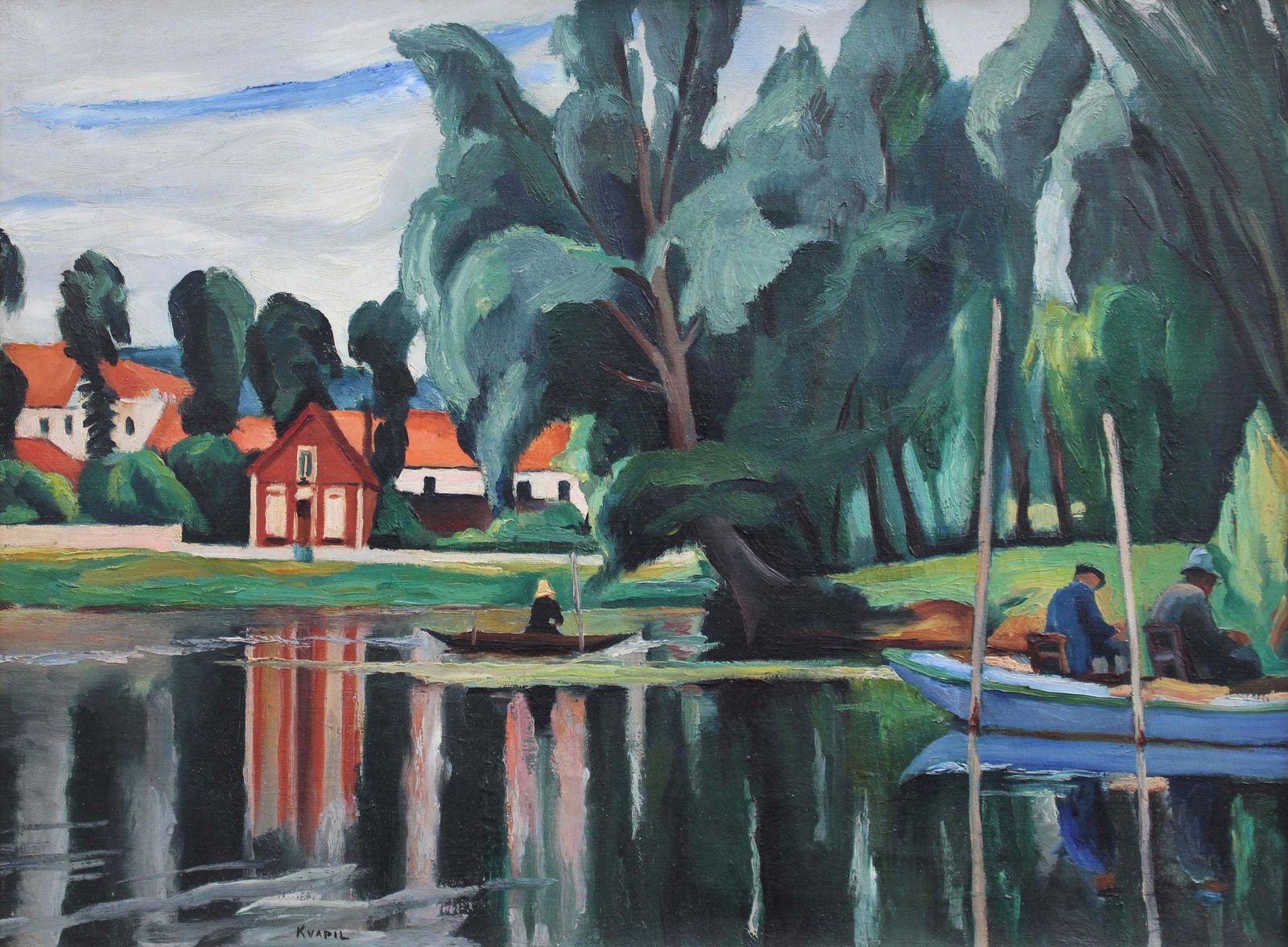 Boats On A Pond' By Charles Kvapil (Circa 1930s) photo furniture