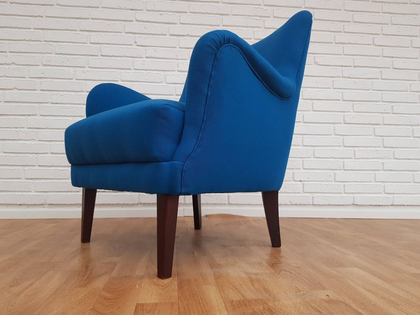 Danish Designed Armchair 70's, Wool, Beech, Completely Renovated Reupholstered photo furniture