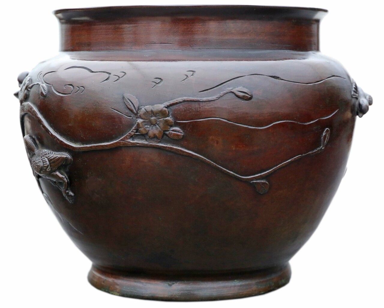 Antique Oriental Japanese Large Fine Quality Bronze Bowl Planter Jardinière Censor Meiji Period 19th Century photo furniture