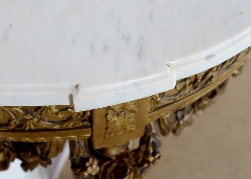 Half Moon Support Console In Marble And Gilded Wood, Louis XVI – Mid 19th Century photo vinterior