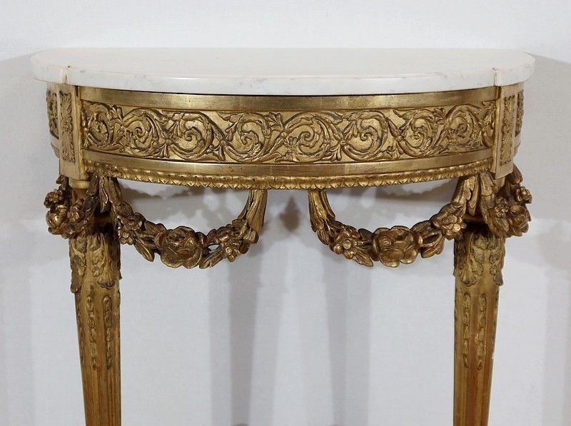 Half Moon Support Console In Marble And Gilded Wood, Louis XVI – Mid 19th Century photo vintage