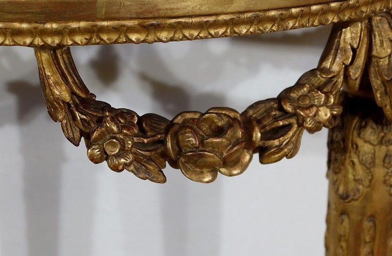 photo buy Half Moon Support Console In Marble And Gilded Wood, Louis XVI – Mid 19th Century