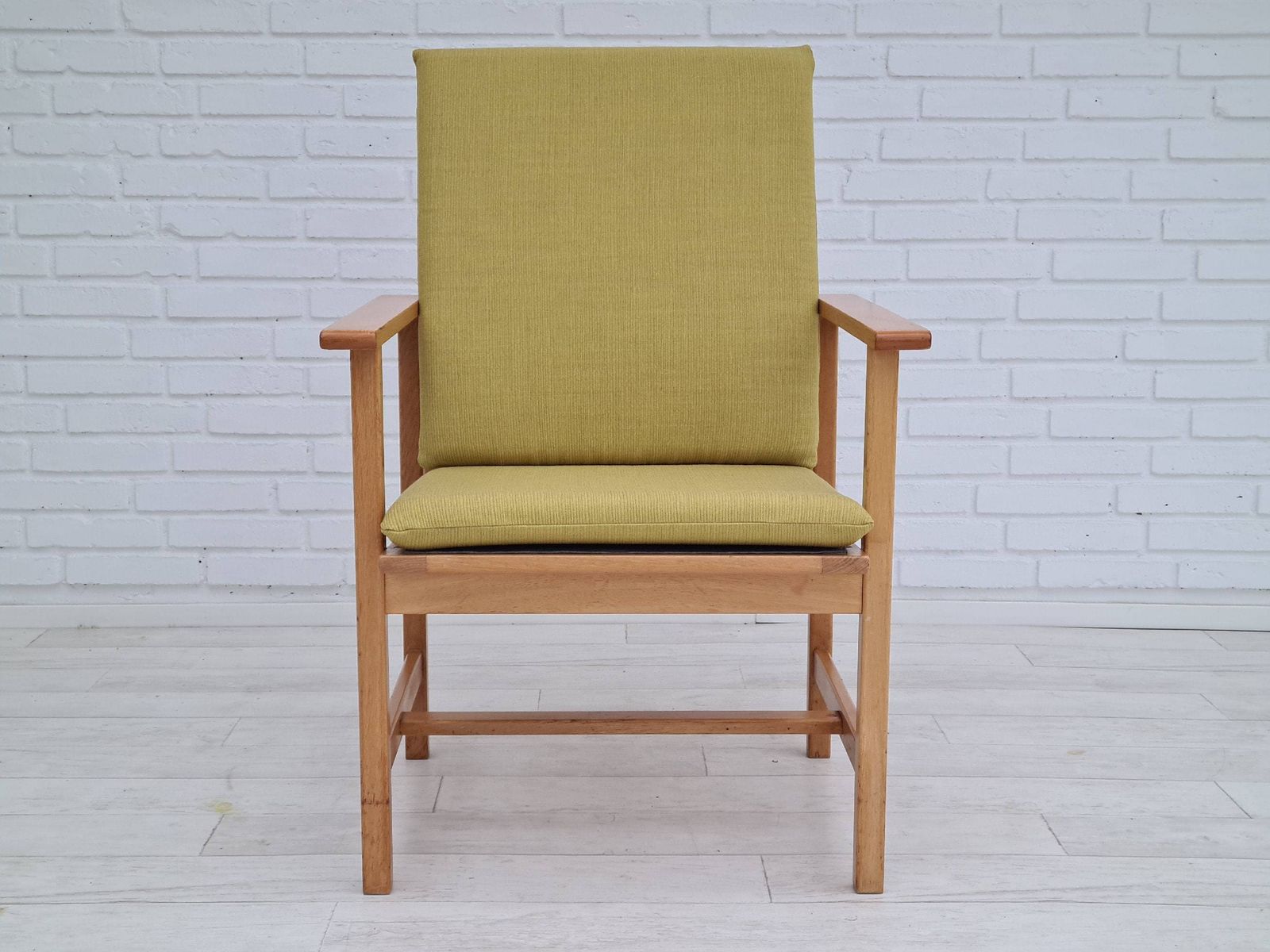 Deens Design Van Børge Mogensen, Volledig Nagezien En Opnieuw Bekleed Fauteuil, Jaren 1980, Meubelwol, Eiken photo Meubels