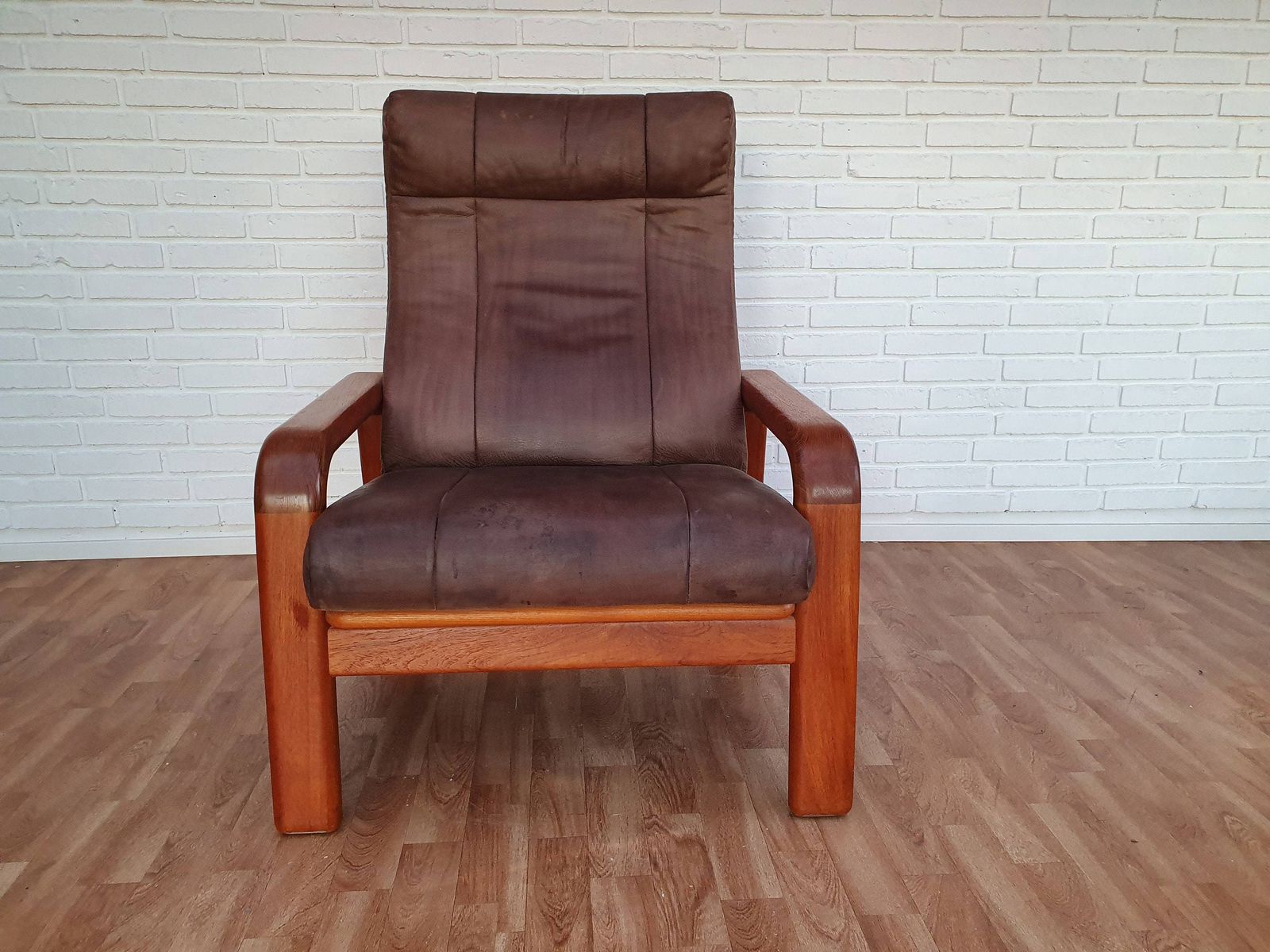 Danish Adjustable Lounge Chair, Hs Design, Nubuck Leather, Solid Teak Wood, 80s photo 1107.6