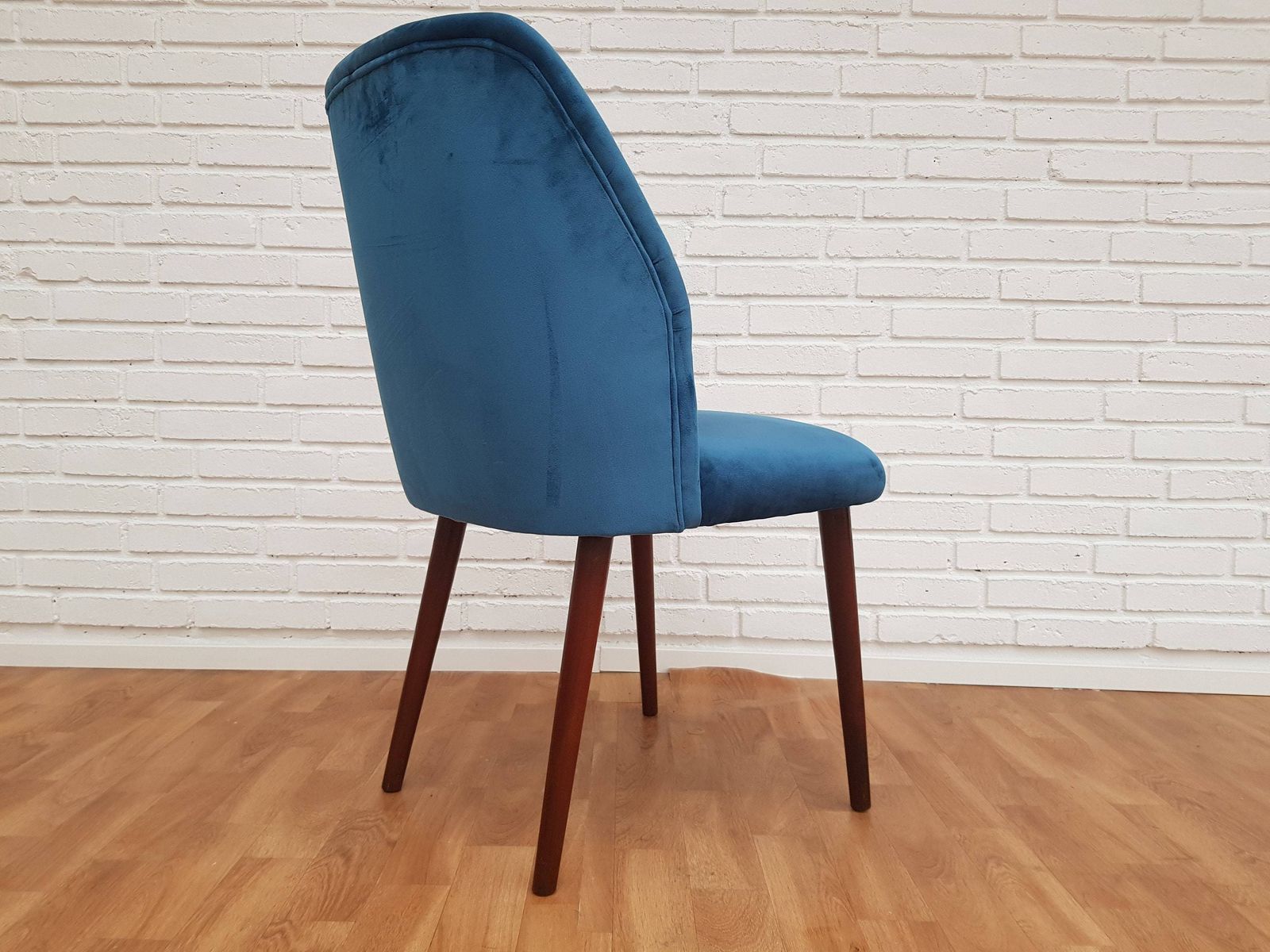Little Retro Armchair, Velvet, Stained Beech Legs, 60s photo furniture