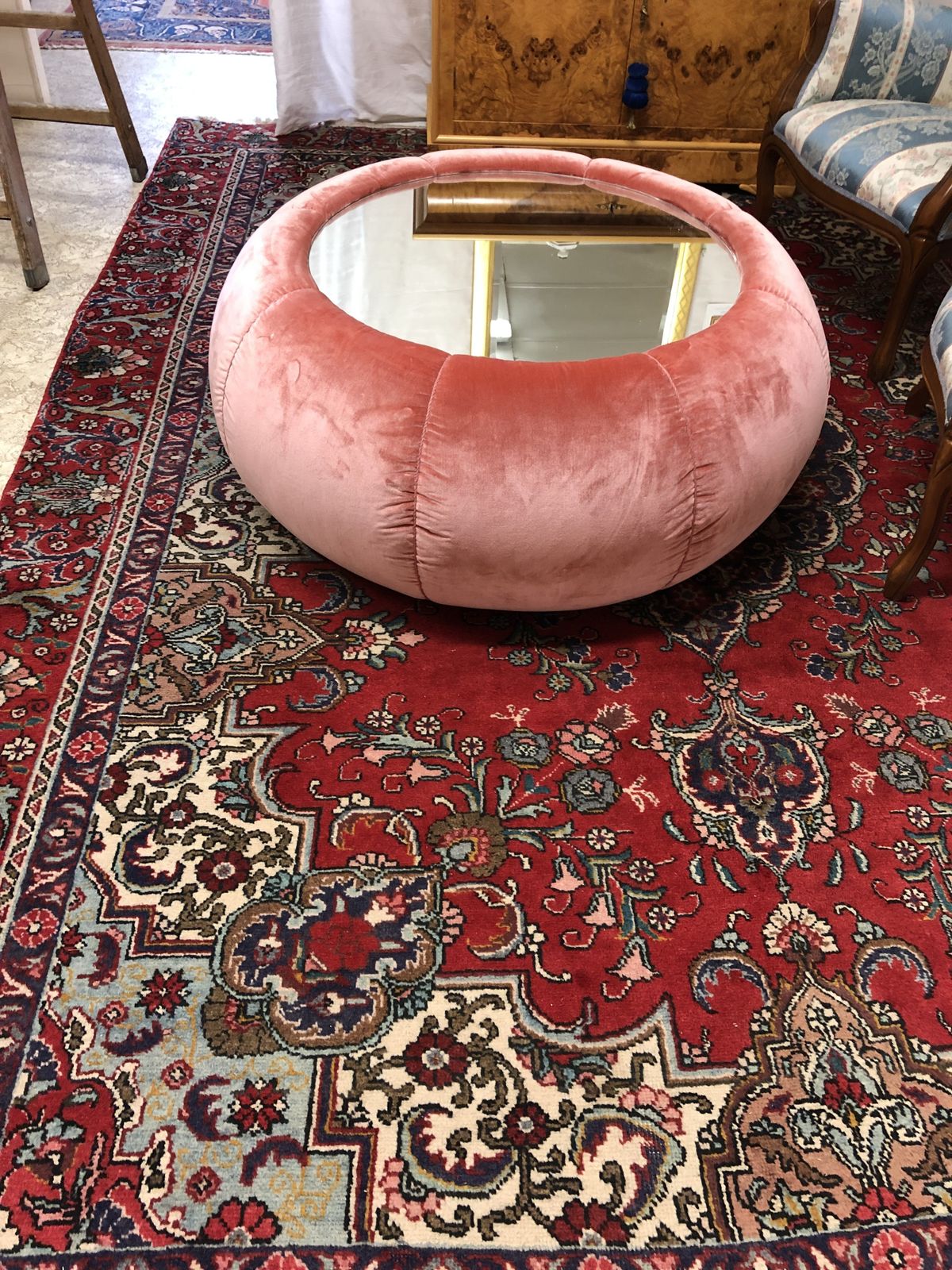 Pink Silk Velvet Pouff, Late 20th Century photo buy