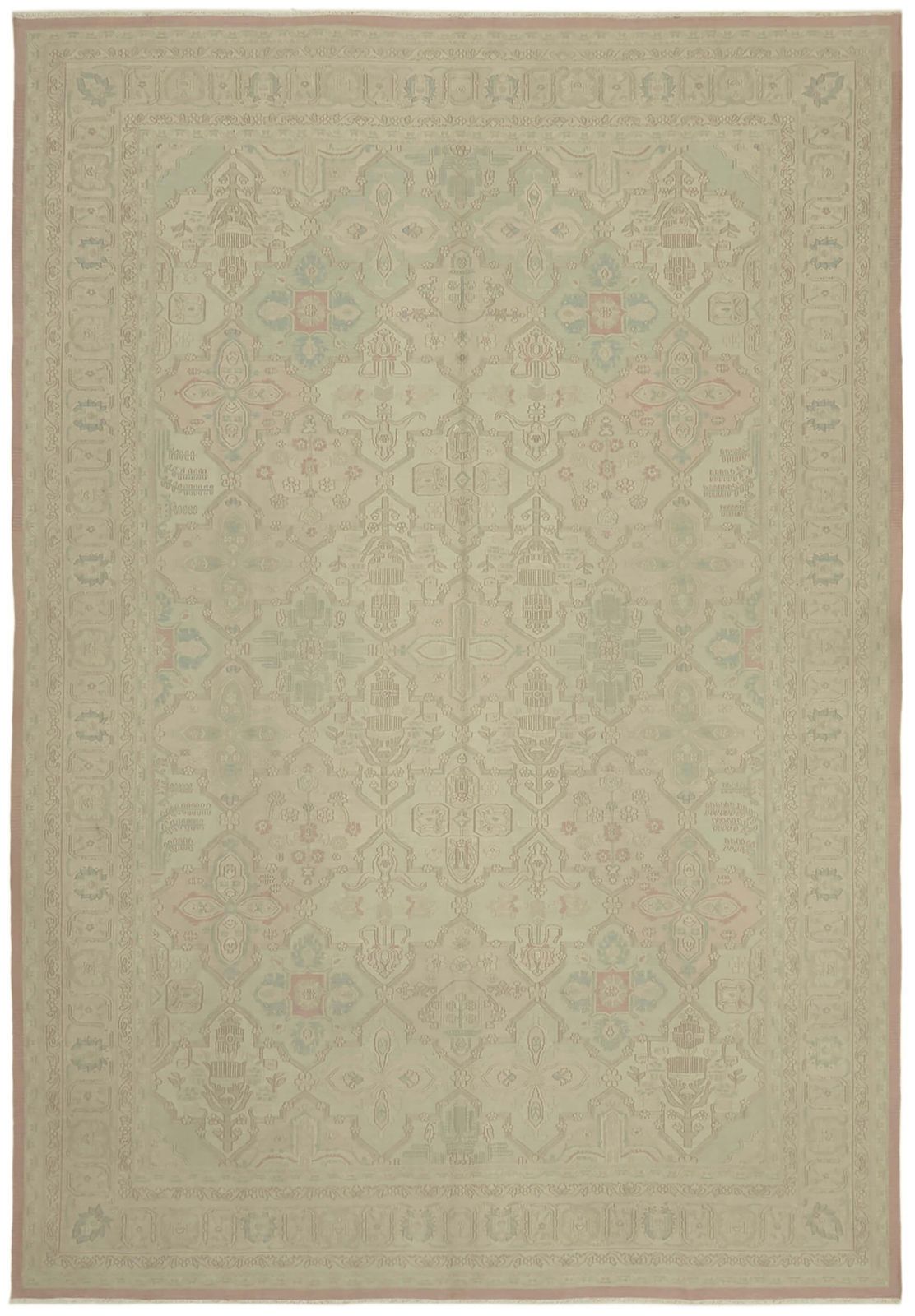 Turkish Handmade 1970s 287 Cm X 411 Cm Beige Wool Vintage Kilim Rug