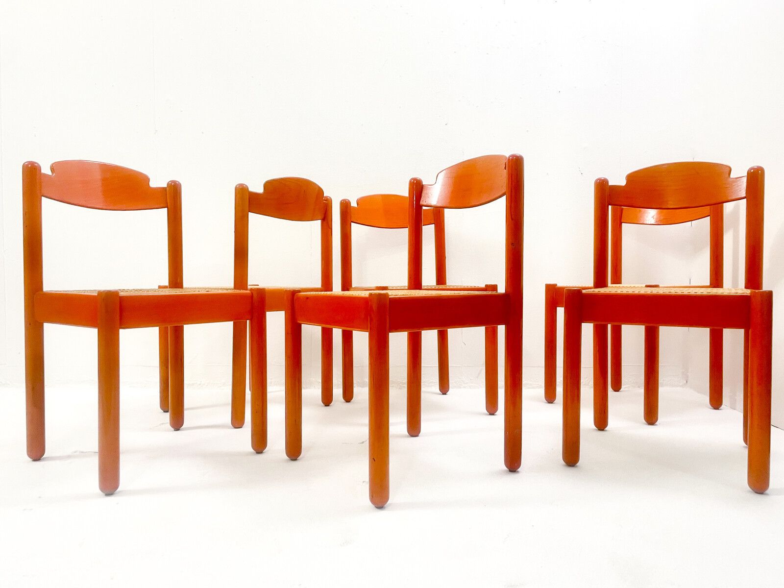 Set Of 6 Mid Century Modern Orange Dining Chairs photo furniture