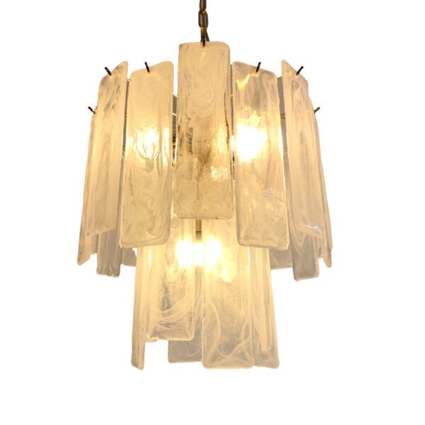 Venied White Alabastro “Listelli” Murano Glass Chandelier