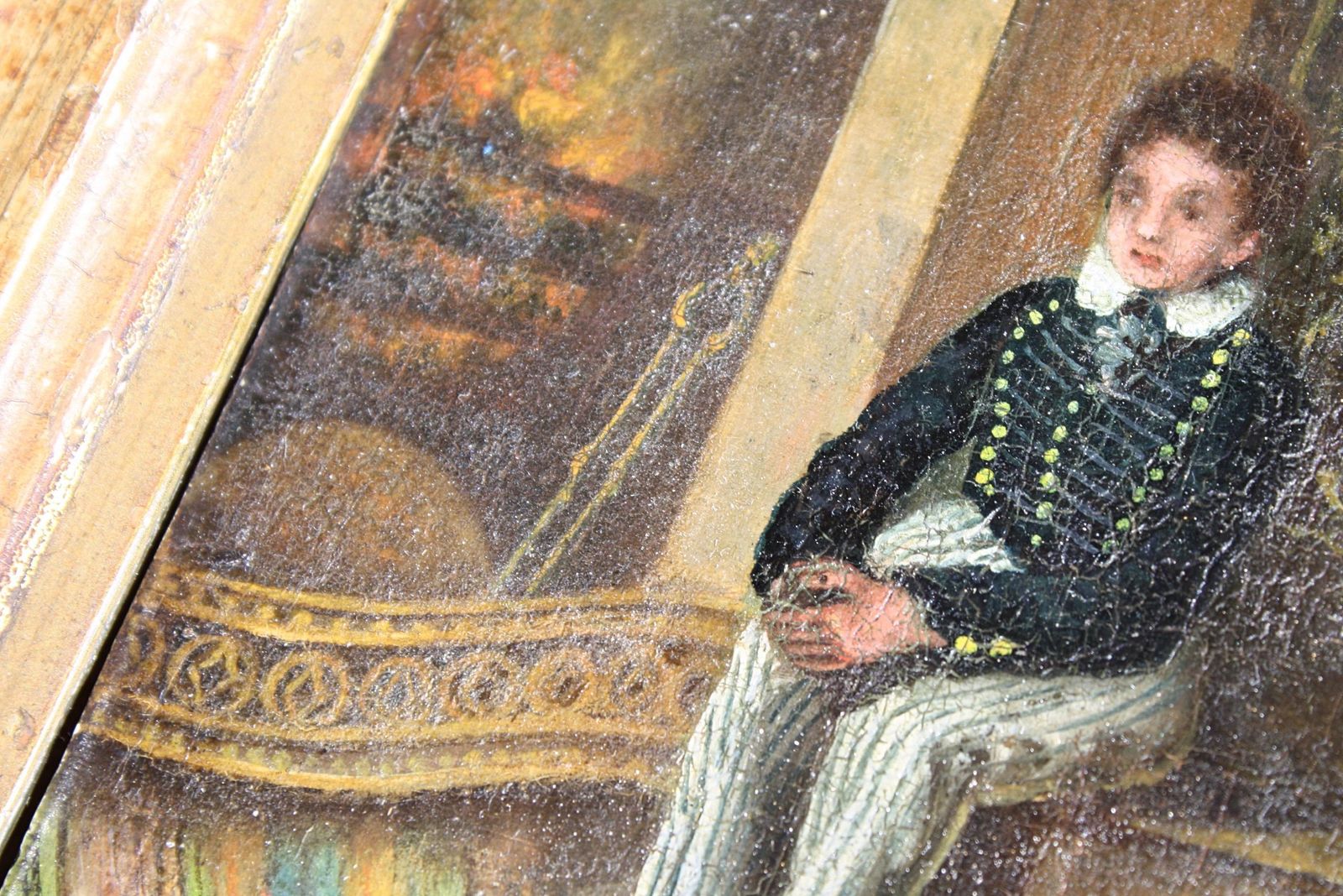 Naive Oil On Board, Boy & His Big Cabbage Folk Art Rutland Gallery London photo vintage