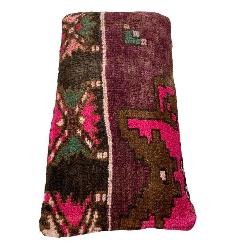 Vintage Hand Made Rug Cushion Cover, 30 X 60 Cm Decorative Rug Pillow Cover, Large Vintage Turkish Rug Cushion Cover photo vinterior