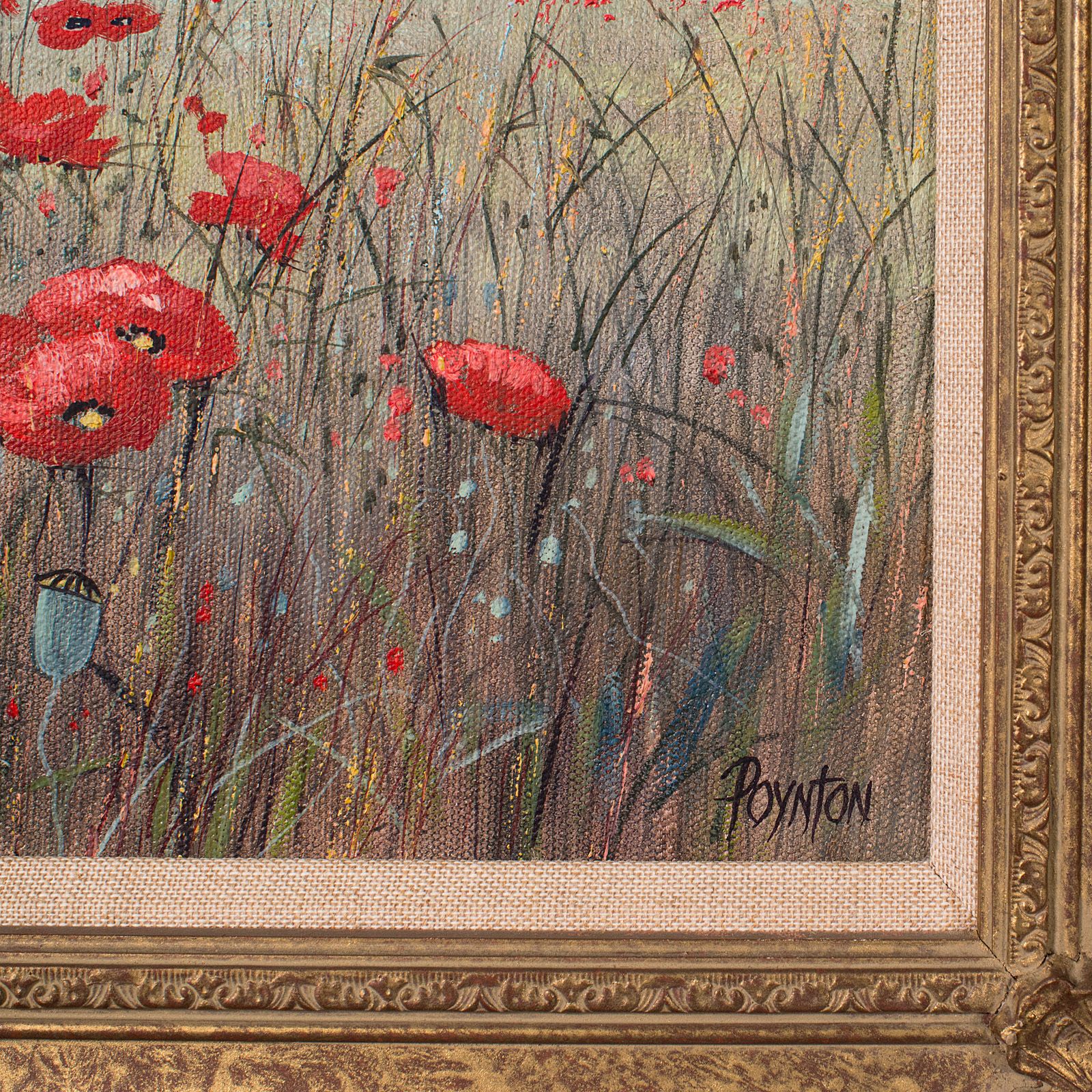 Vintage Oil Painting, English, Gilt Frame, Poppy Field, Landscape, Art, Signed photo buy