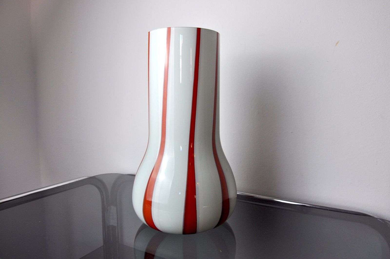 Lollipop Vase, Red And White, Murano Glass, Italy, 1960 photo furniture