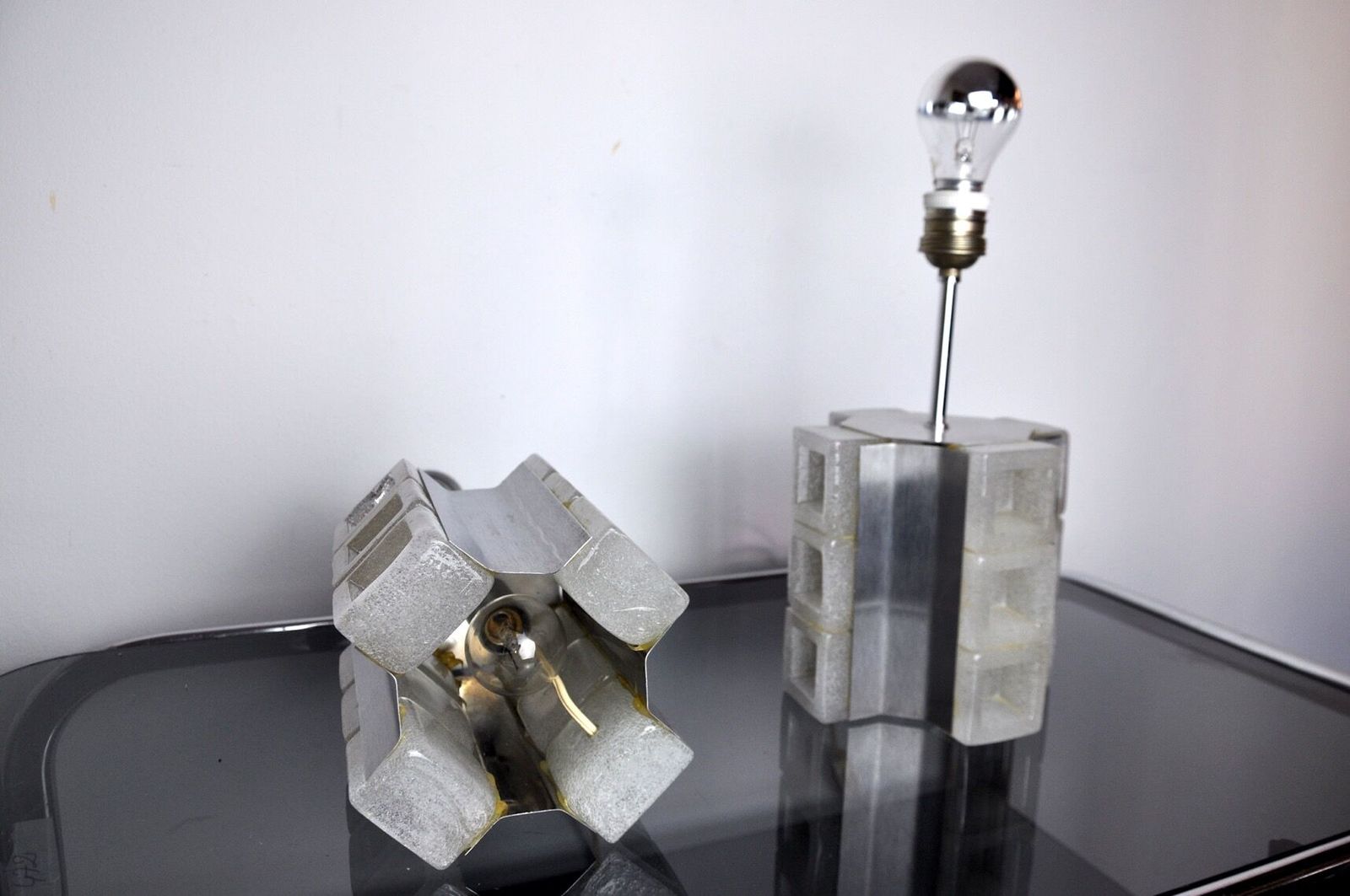 Pair Of Poliarte Cubic Lamps By Albano Poli Murano Glass Italy 1960 photo vintage