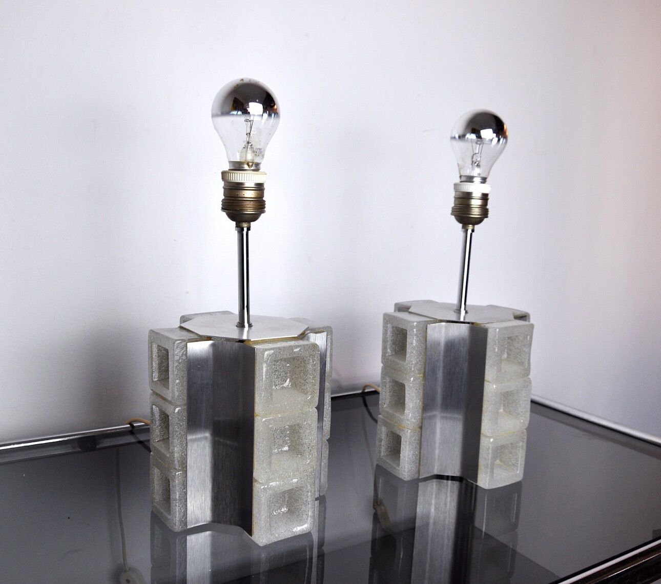 photo furniture Pair Of Poliarte Cubic Lamps By Albano Poli Murano Glass Italy 1960