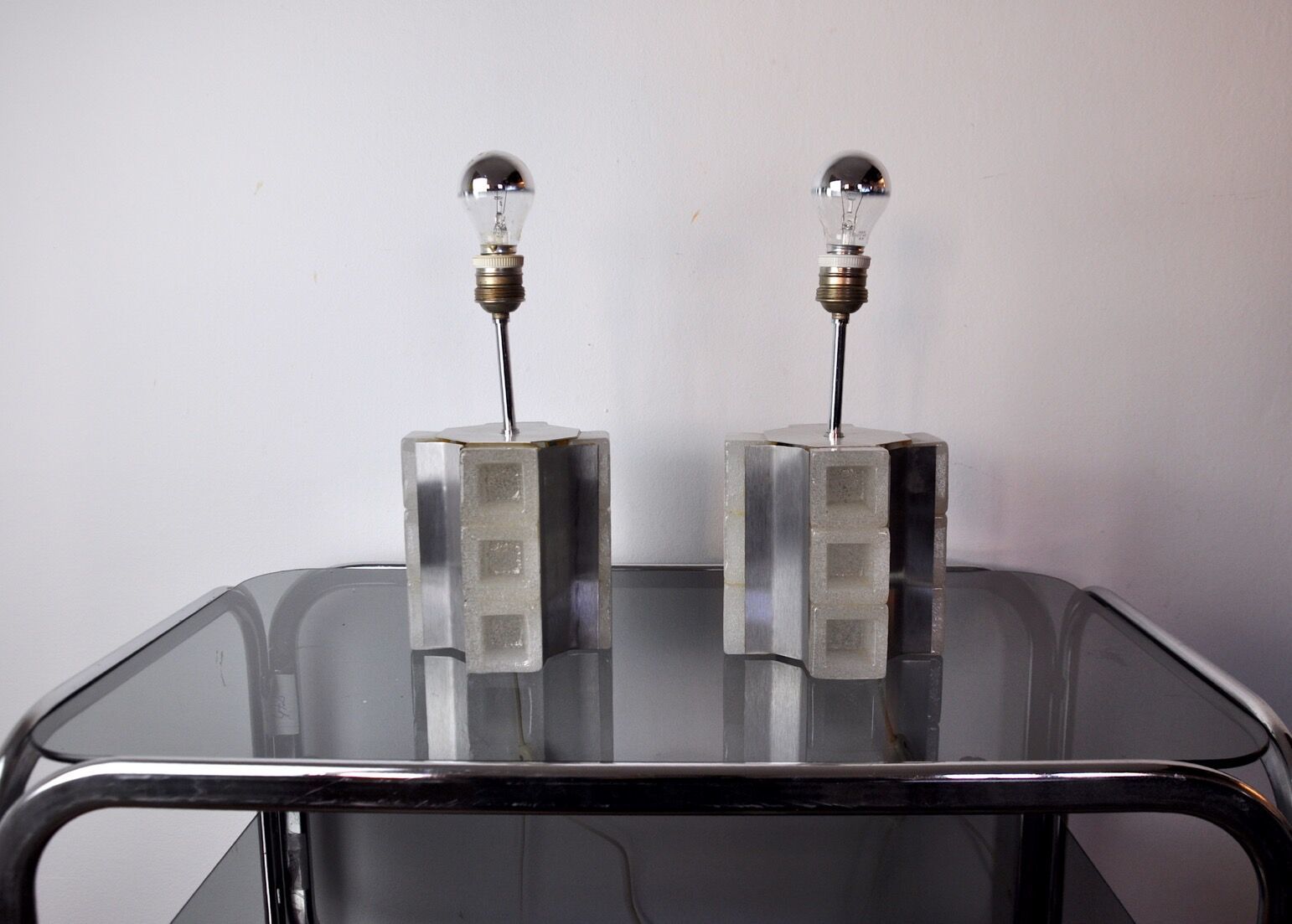 Lighting Pair Of Poliarte Cubic Lamps By Albano Poli Murano Glass Italy 1960 photo