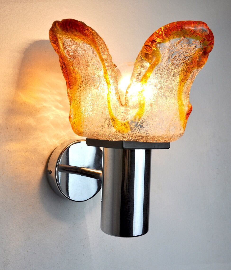 1001.0 Murano Mazzega Orange Wall Lamp, Frosted Glass, Italy, 1960 photo