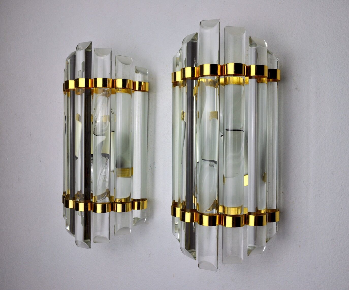 Pair Of Venini Cut Glass Sconces Murano Italy 1970 photo for sale