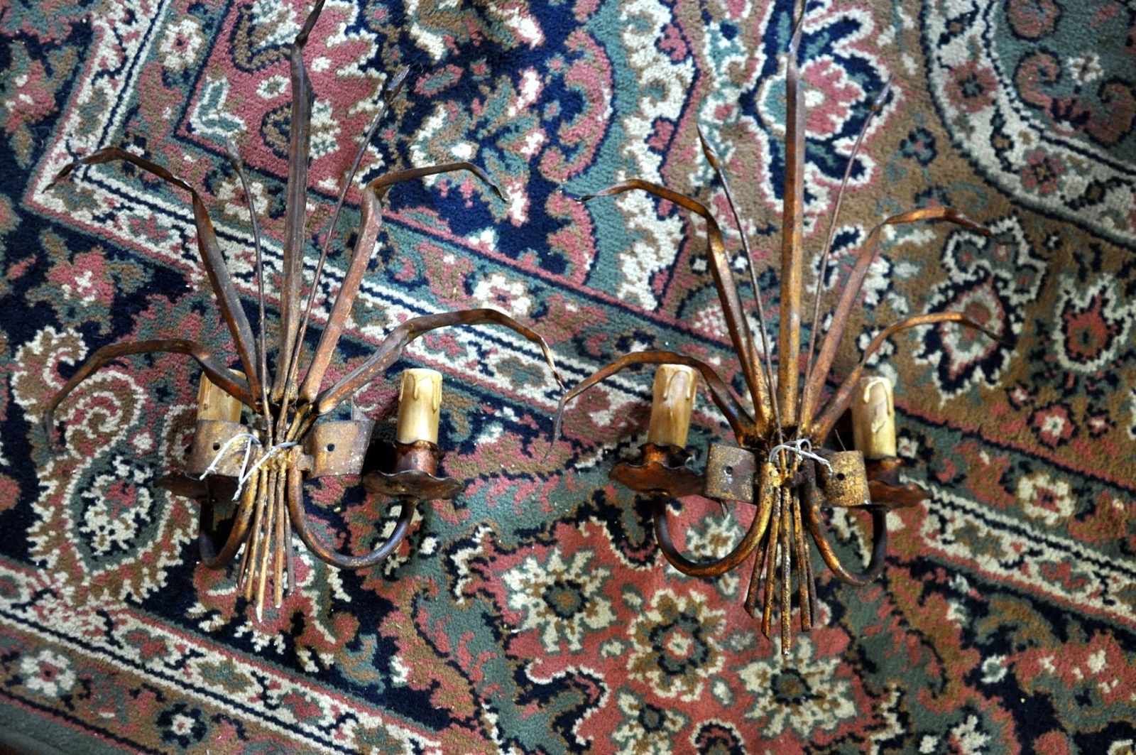 Pair Of Floral Sconces By Ferro Arte Spain 1960 photo buy
