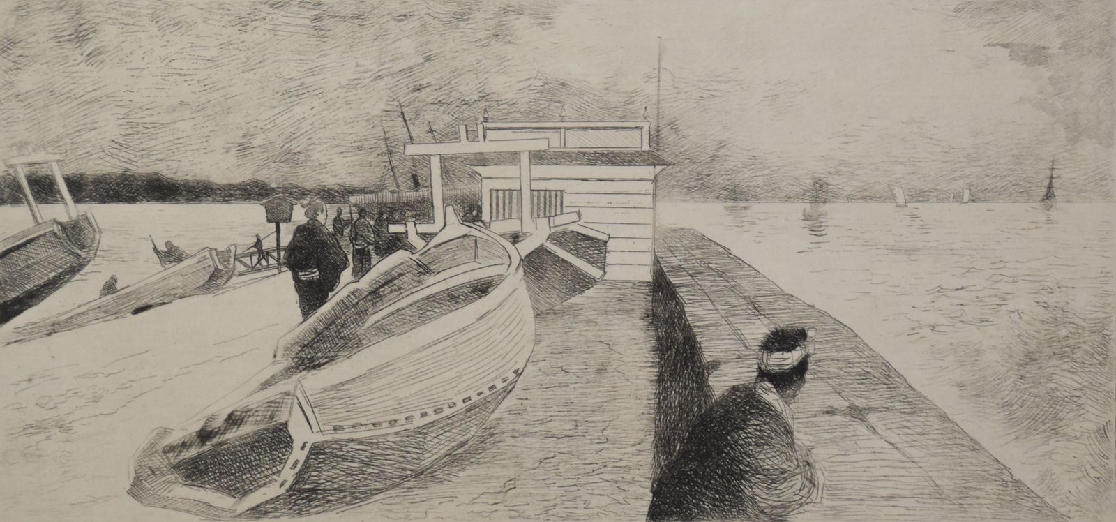 Impressionist Etching Of A Japanese Or Tahitian Harbour photo furniture