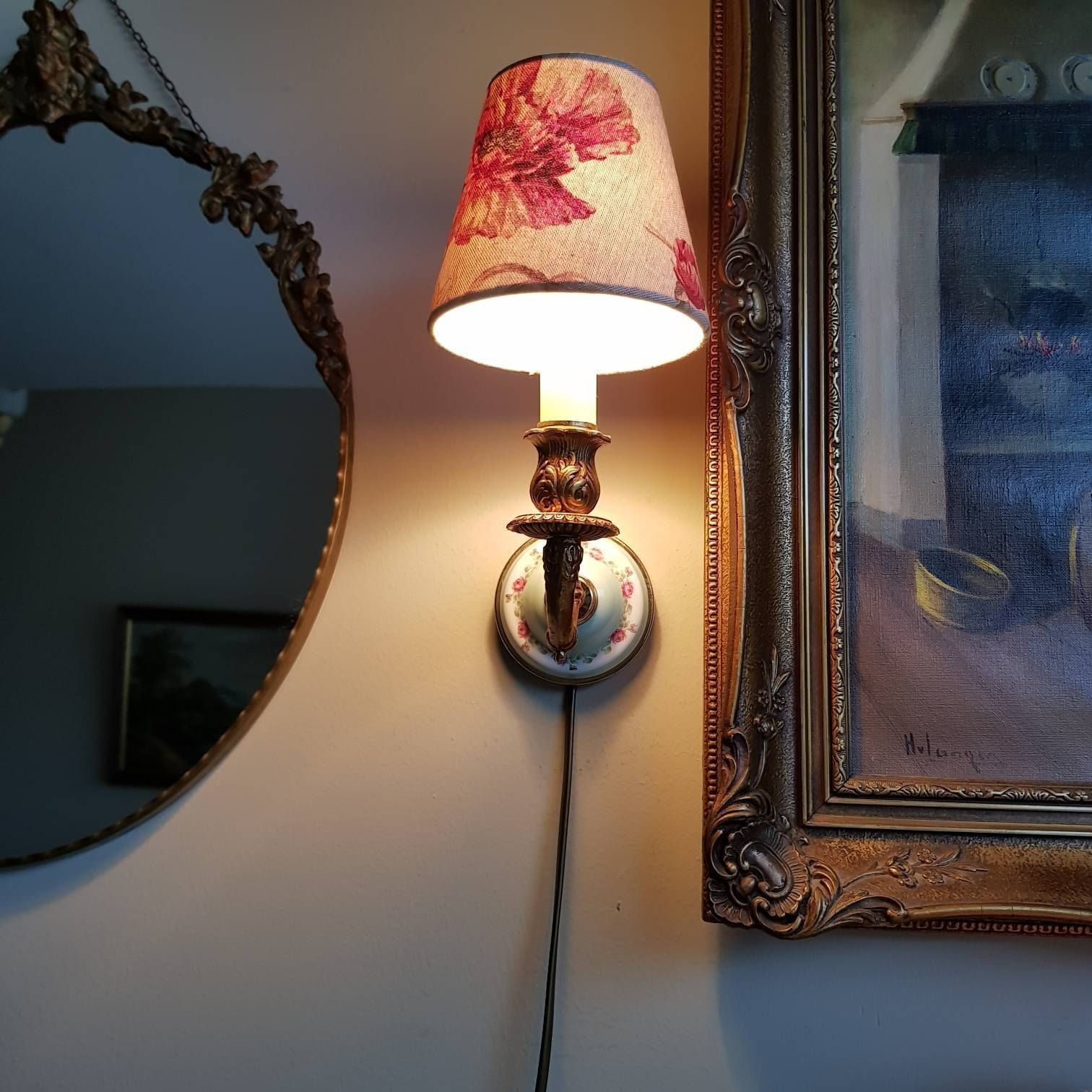 Vintage Wall Sconces, Roses, Porcelain And Bronze Wall Lamps, Wall Light, Home Decor, Home Lighting, Interior Design photo Lighting