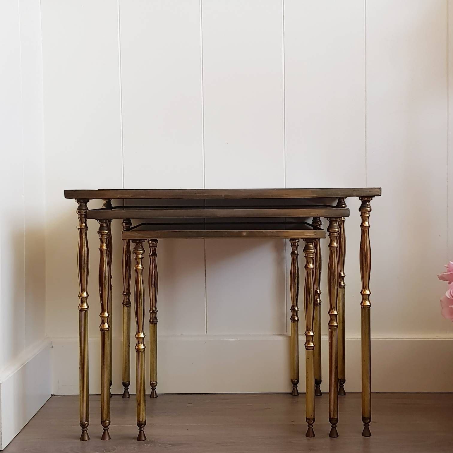 Mid Century Messing Bijzettafels, Set Van 3 – Jaren 60/70, Hollywood Regency photo Meubels