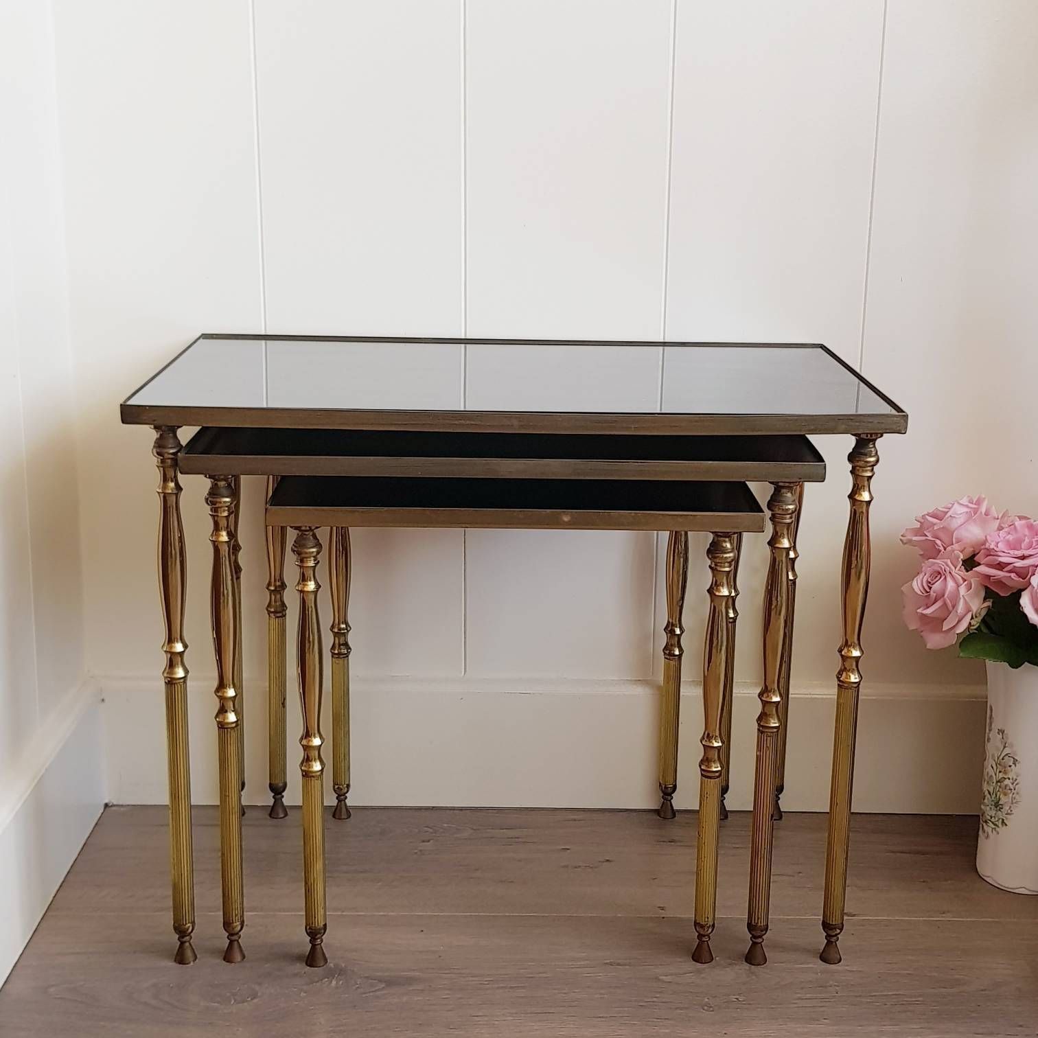 Mid Century Messing Bijzettafels, Set Van 3 – Jaren 60/70, Hollywood Regency photo vinterior