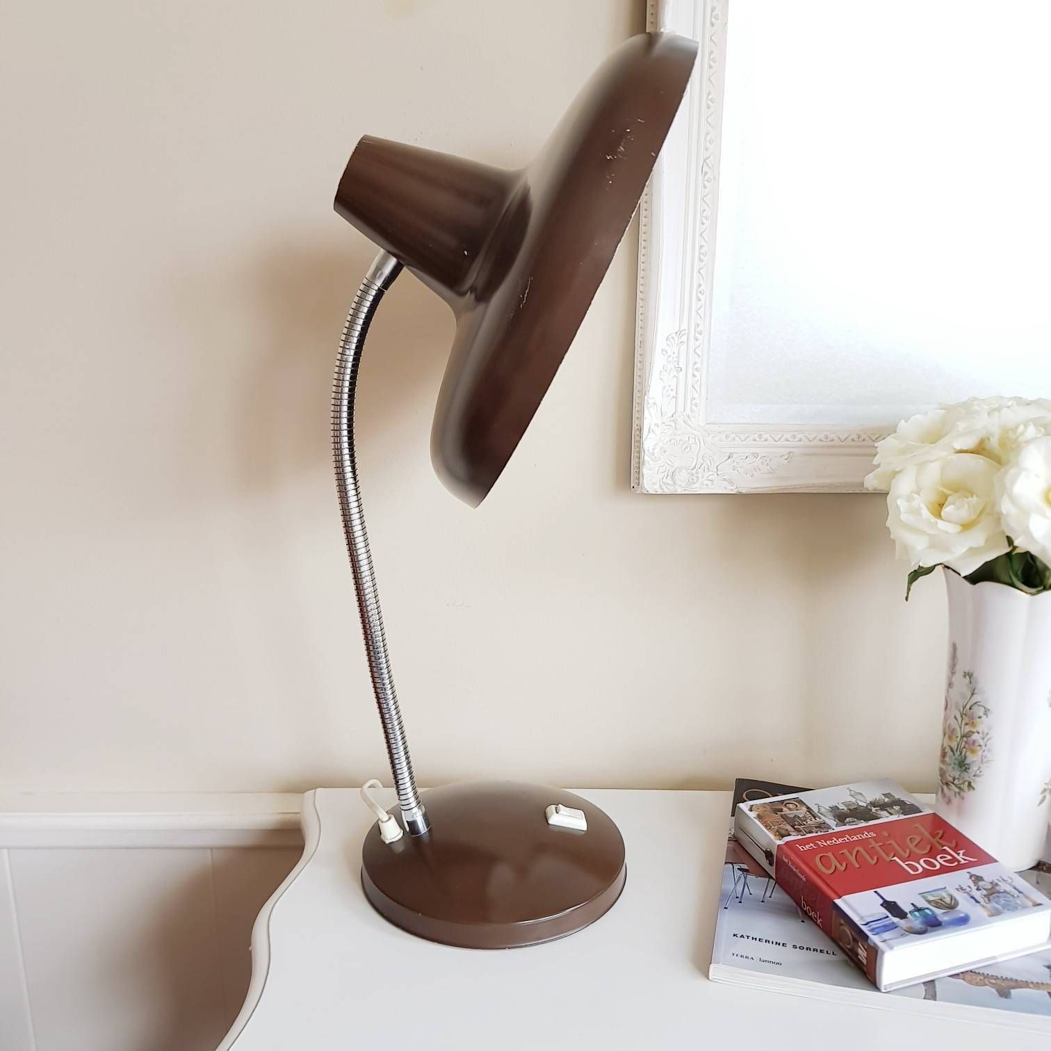 Vintage Brown Table Lamp, Industrial Desk Lamp, Vintage Lamp From 60s 70s photo Lighting