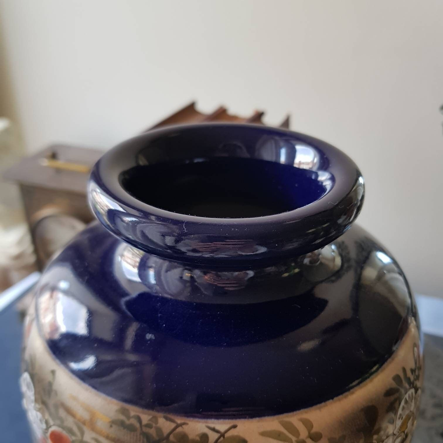 photo furniture Antique Vase, Japanese Vase, Cobalt Blue And Gold Tone, Satsuma Style Vase, Interior Design, Home Decor