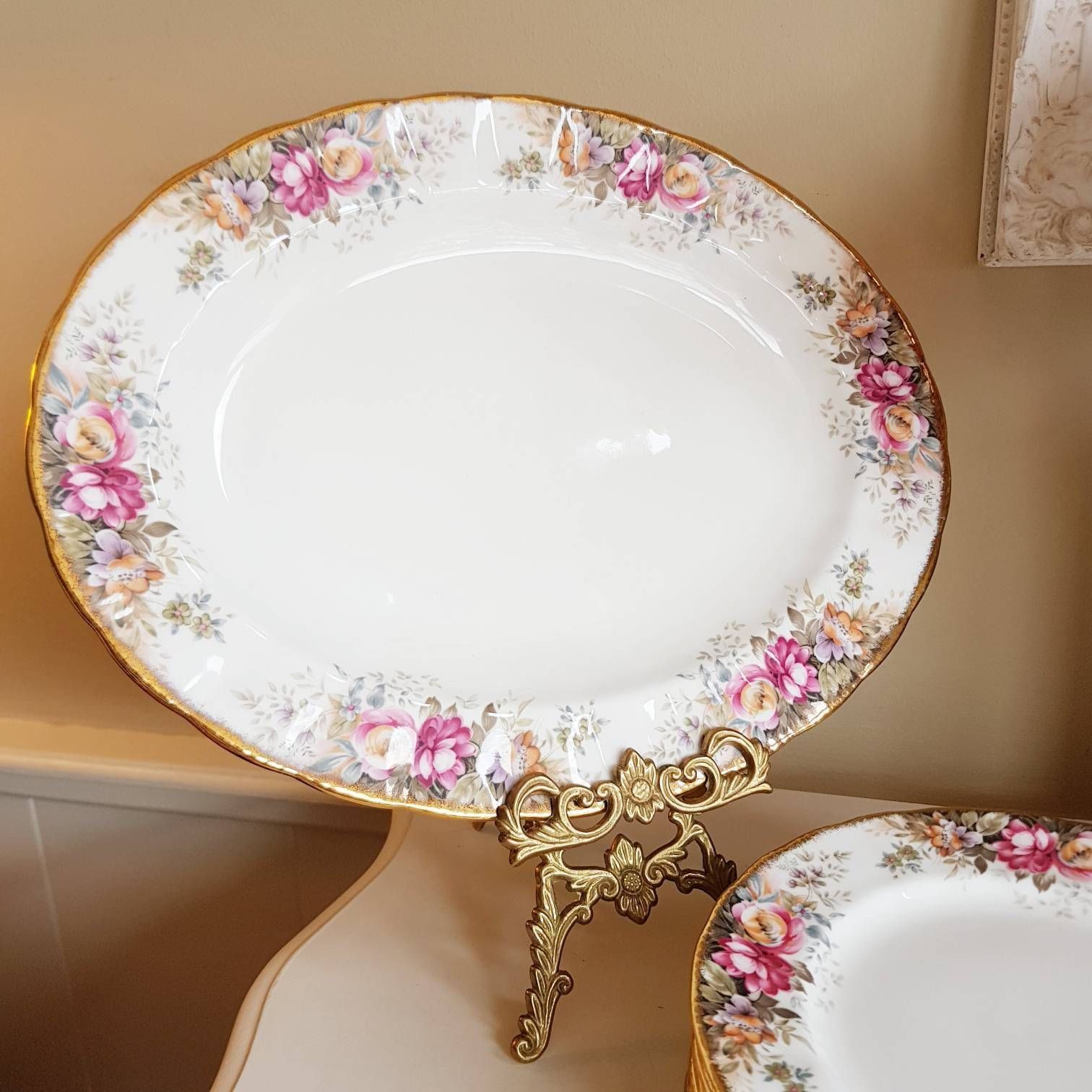 Vintage Queen Anne Summer Rose, Porcealin Set, Table Set, Gold Glided, Tableware, Nice Gift photo vinterior