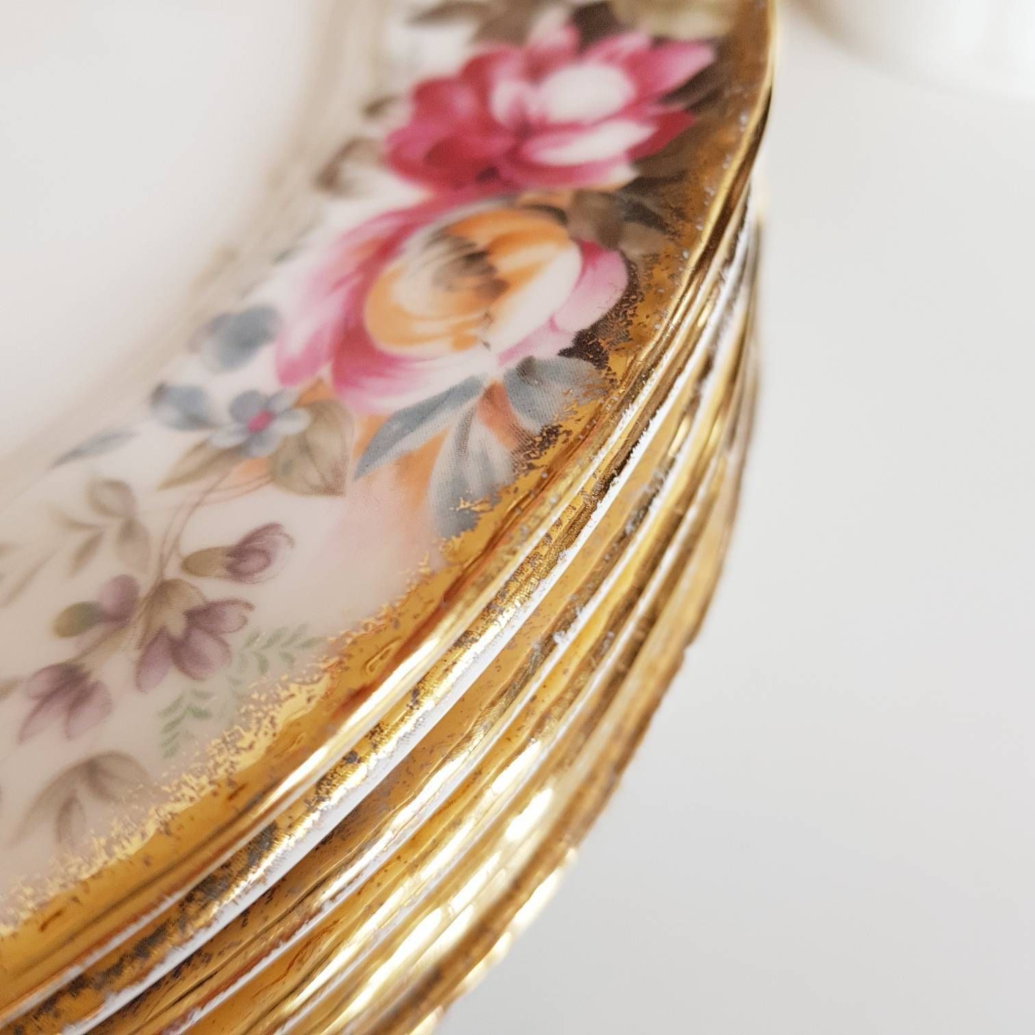Vintage Queen Anne Summer Rose, Porcealin Set, Table Set, Gold Glided, Tableware, Nice Gift photo vintage
