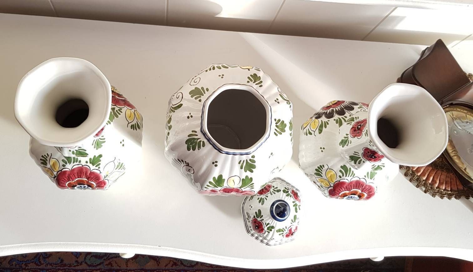 Vintage 3 Delft Polychrome Ginger Jar, Vintage Ceramic, Vases And Urn , Delft, Made In Holland, Hand Painted photo for sale