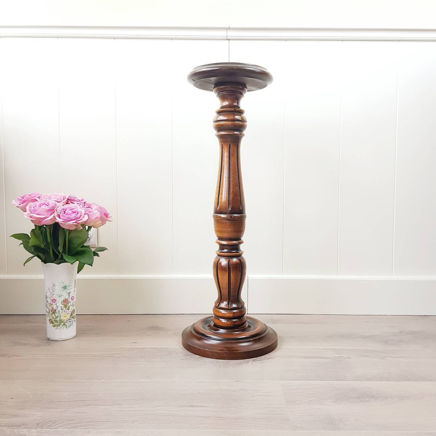Vintage Mahonie Houten Zuil Voor Plant Of Vaas