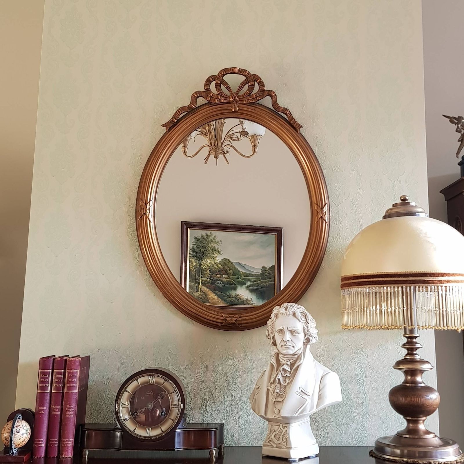 French Old Beautiful Mirror, Baroque Mirror Style, Ribbon On Top, Wall Decor, Home Decor, Wedding Decor, Nice Gift