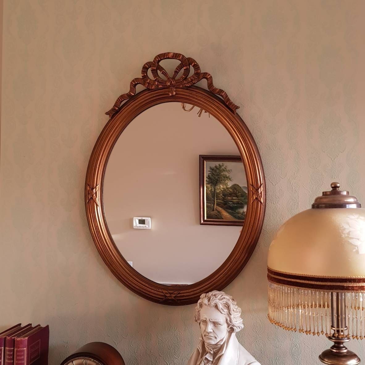 French Old Beautiful Mirror, Baroque Mirror Style, Ribbon On Top, Wall Decor, Home Decor, Wedding Decor, Nice Gift photo Home Decor