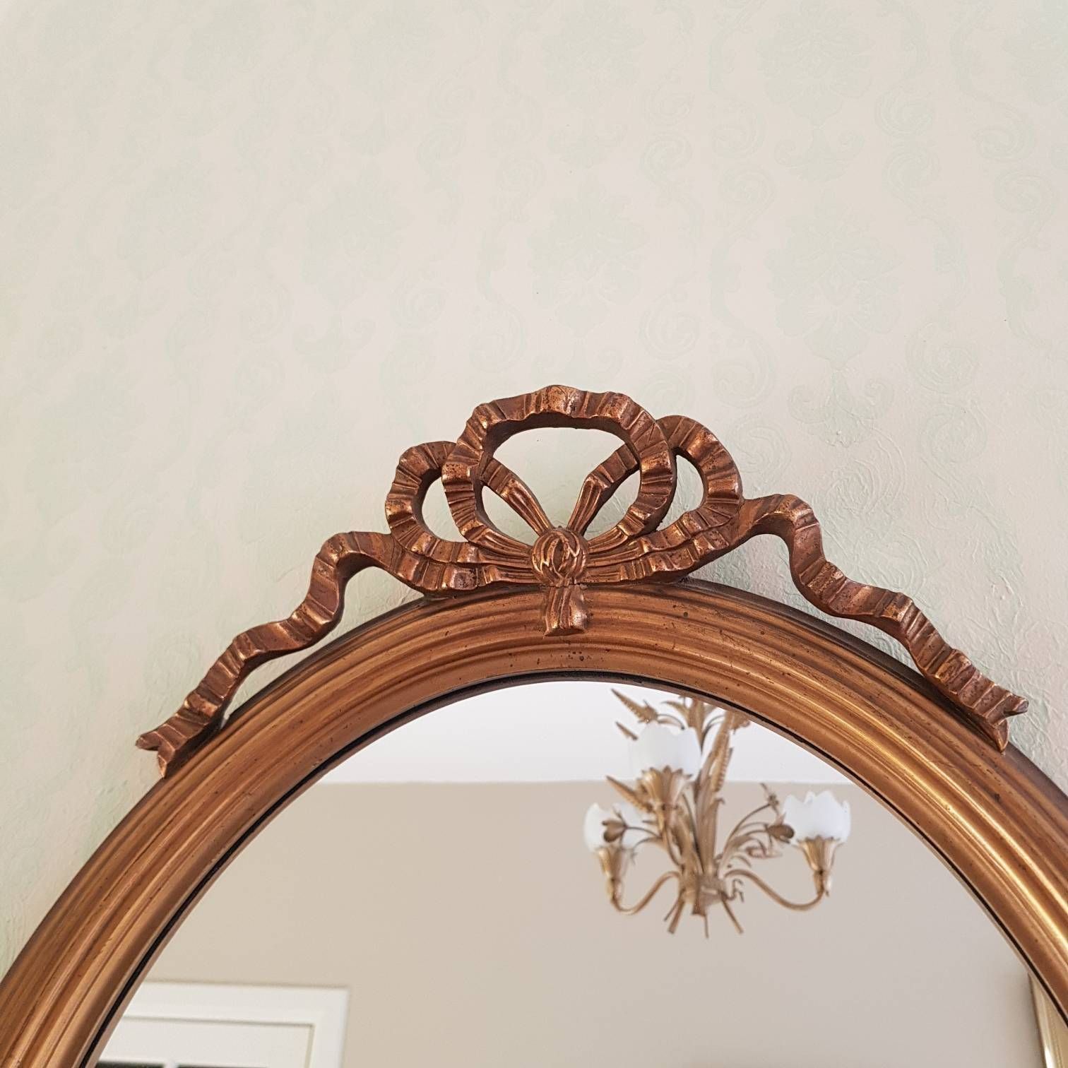 French Old Beautiful Mirror, Baroque Mirror Style, Ribbon On Top, Wall Decor, Home Decor, Wedding Decor, Nice Gift photo 470.0