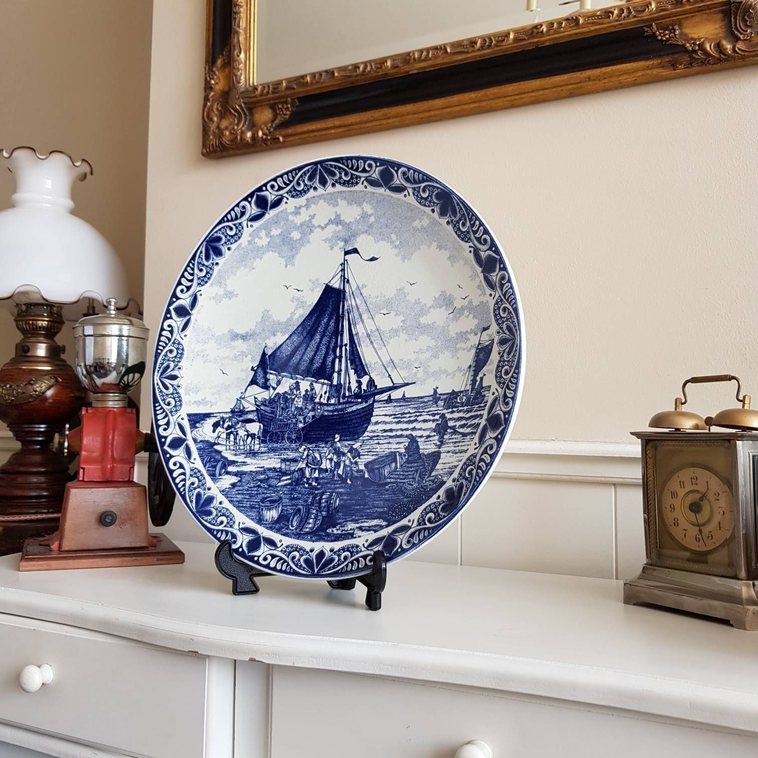 Antiek Delfts Blauw Groot Bord, Verzamelbord, Gemaakt In Holland, Met Certificaat photo Woonaccessoires